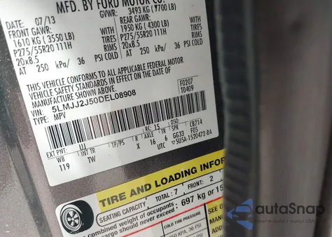 2013 Lincoln Navigator from USA, damaged, VIN 5LMJJ2J50DEL08908